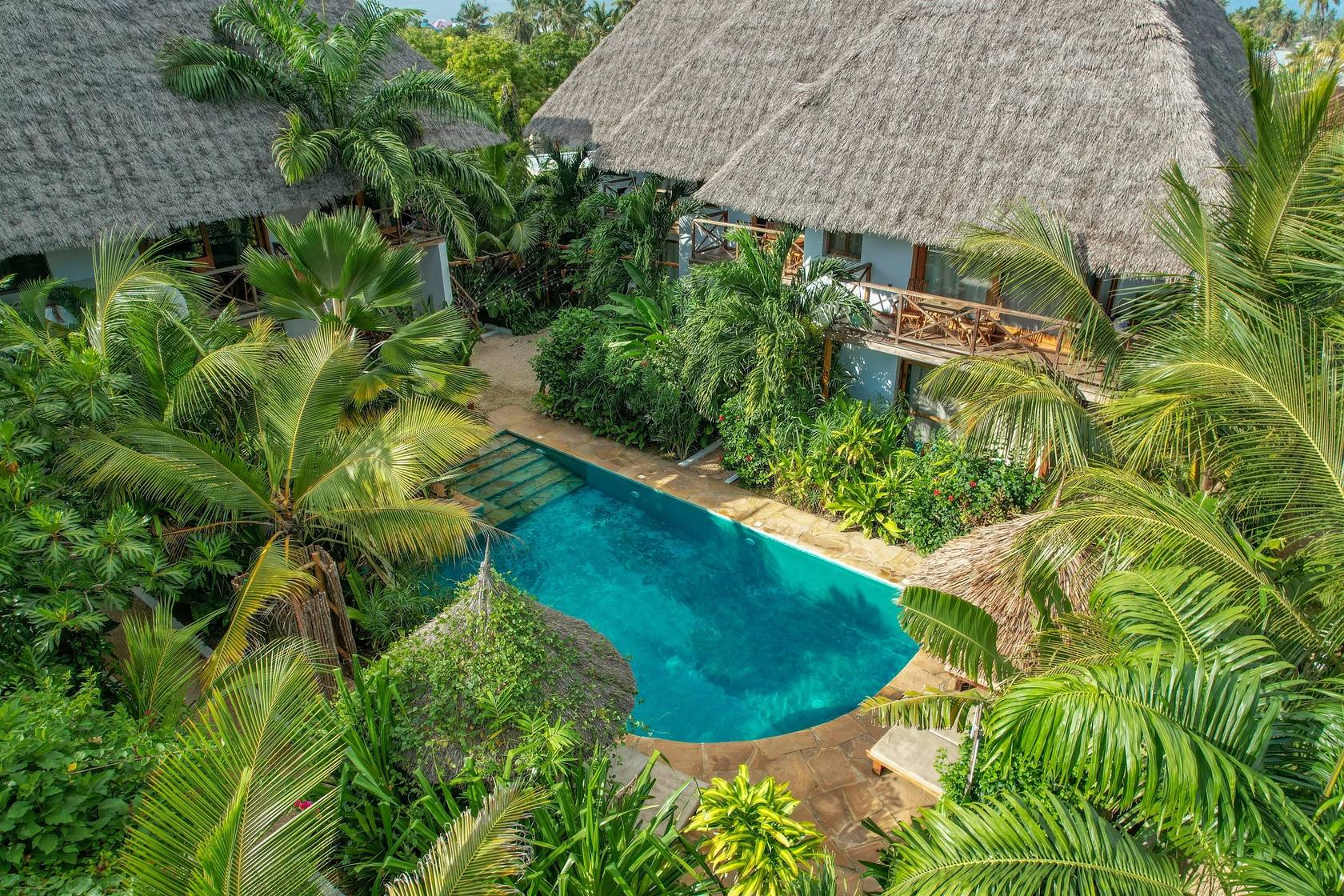 Aerial view of Maisha Nungwi beach retreat on Zanzibar's northern coast